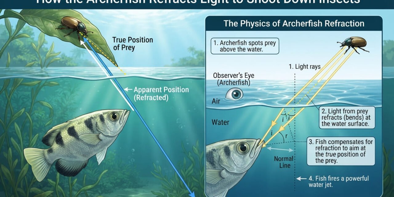 Toxotes jaculatrix: How the Archerfish Refracts Light to Shoot Down Insects with Water Jets