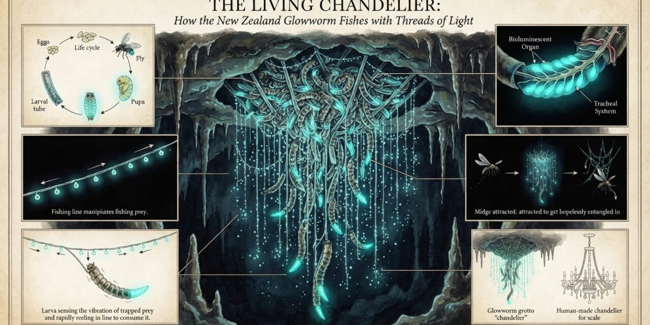 The Living Chandelier: How the New Zealand Glowworm Fishes with Threads of Light