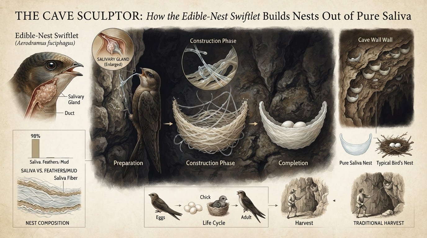 The Cave Sculptor: How the Edible-Nest Swiftlet Builds Nests Out of Pure Saliva