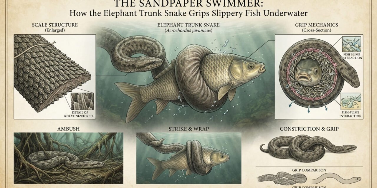 The Sandpaper Swimmer: How the Elephant Trunk Snake Grips Slippery Fish Underwater