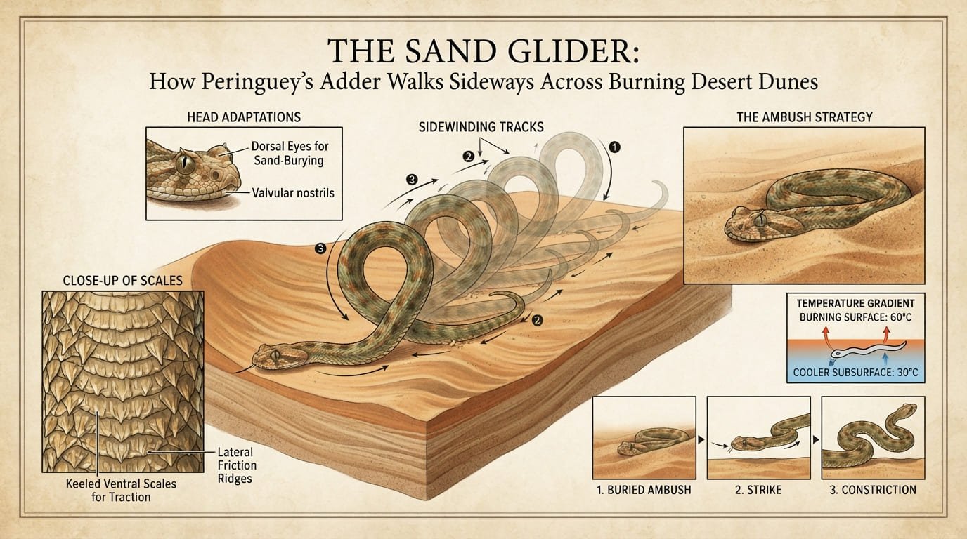 The Sand Glider: How Peringuey's Adder Walks Sideways Across Burning Desert Dunes