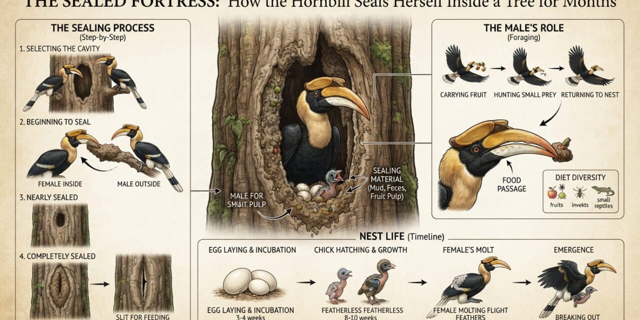 The Sealed Fortress: How the Hornbill Seals Herself Inside a Tree for Months