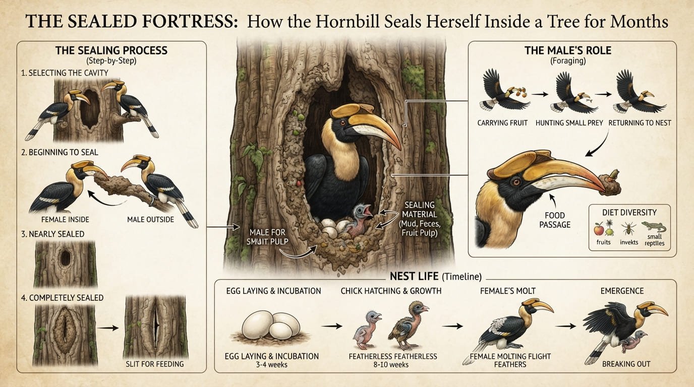 The Sealed Fortress: How the Hornbill Seals Herself Inside a Tree for Months