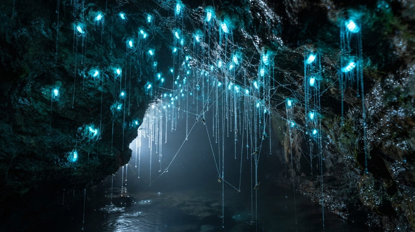 The Living Chandelier: How the New Zealand Glowworm Fishes with Threads of Light