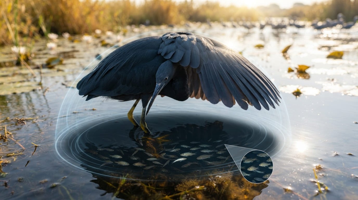The Umbrella Fisher: How the Black Heron Tricks Fish Using Its Own Shadow