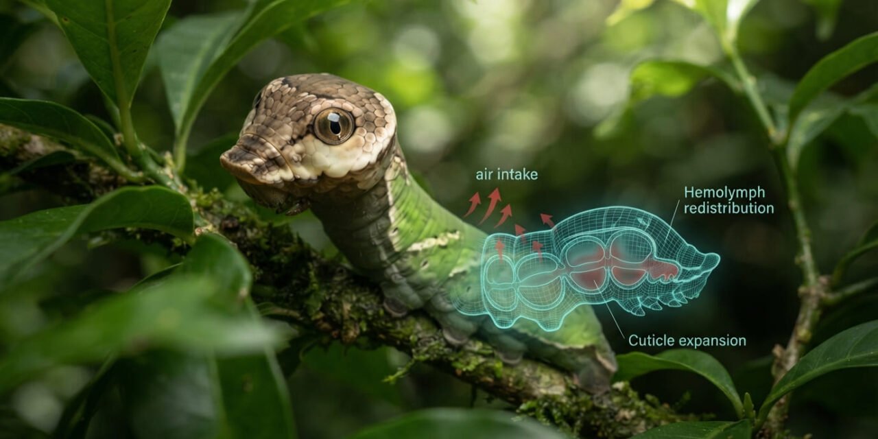 The Snake in the Leaves: How the Hawk Moth Caterpillar Inflates Its Body to Look Like a Deadly Viper