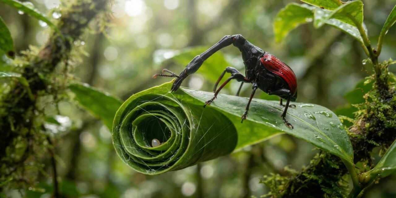 The Long-Necked Builder: How the Giraffe Weevil Rolls the Perfect Leaf Nursery