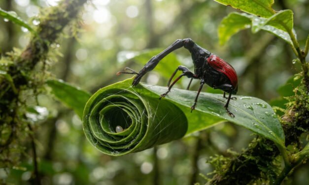 The Long-Necked Builder: How the Giraffe Weevil Rolls the Perfect Leaf Nursery