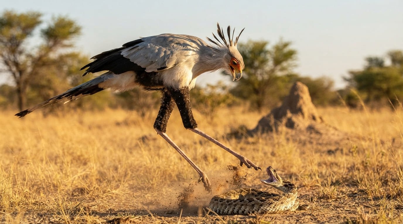 The Snake Stomper: Why the Secretary Bird Has the Strongest Kick in the Savannah