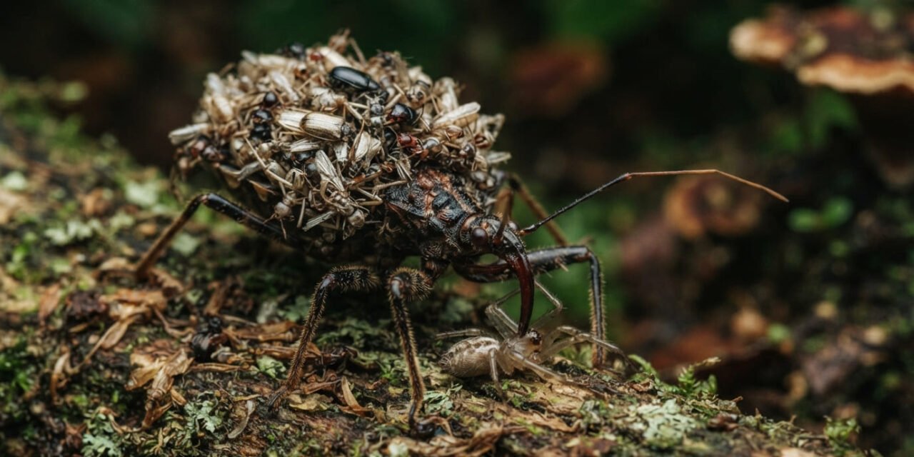 The Armor of Bones: Why the Assassin Bug Wears Its Victims on Its Back