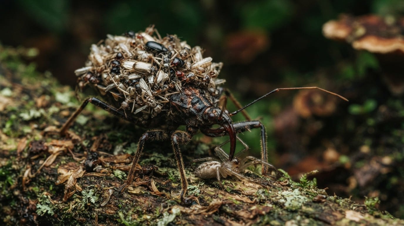 The Armor of Bones: Why the Assassin Bug Wears Its Victims on Its Back