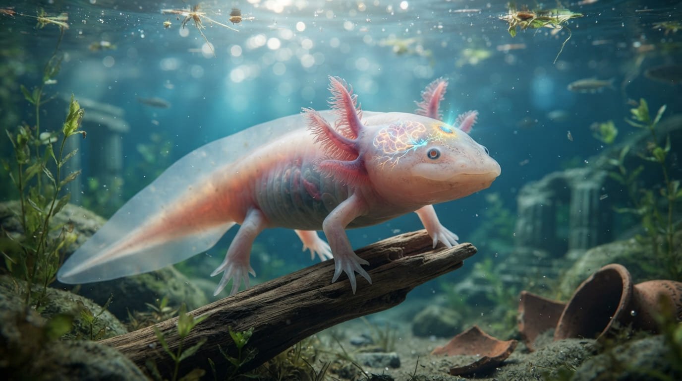 The Peter Pan of the Lake: Why the Axolotl Never Grows Up and How It Regrows Its Own Brain
