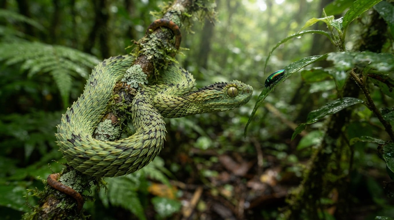 Atheris hispida: The Ambush Tactics of the Spiny Bush Viper