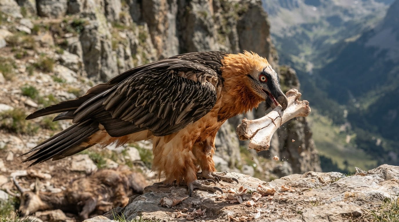 Gypaetus barbatus: The Acidic Stomach and Bone-Crushing Diet of the Bearded Vulture